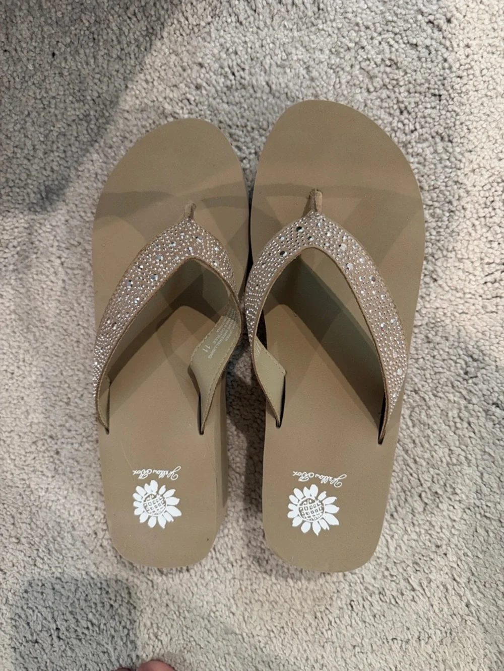Yellow Box Taupe Rhinestone Wedge Thong Sandals for Women - Picture 4 of 7